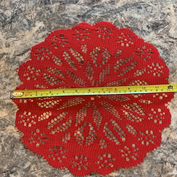 Pumpkin and Red Scalloped Fabric Doilies Set of 4 - Picture 4 of 5